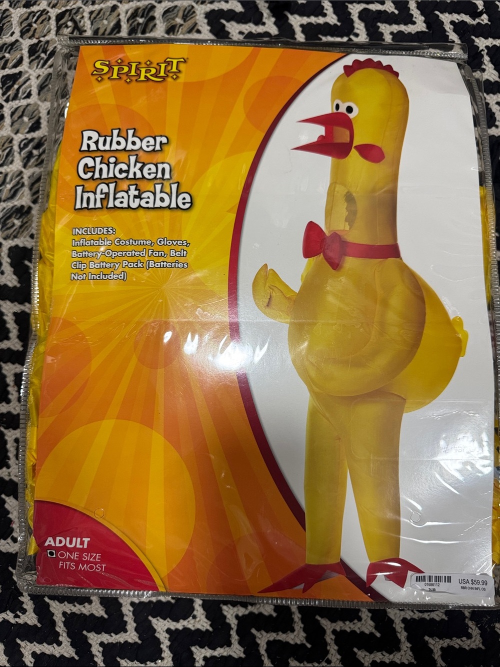 Spirit Yellow Inflatable Rubber Chicken Costume with Red Accents